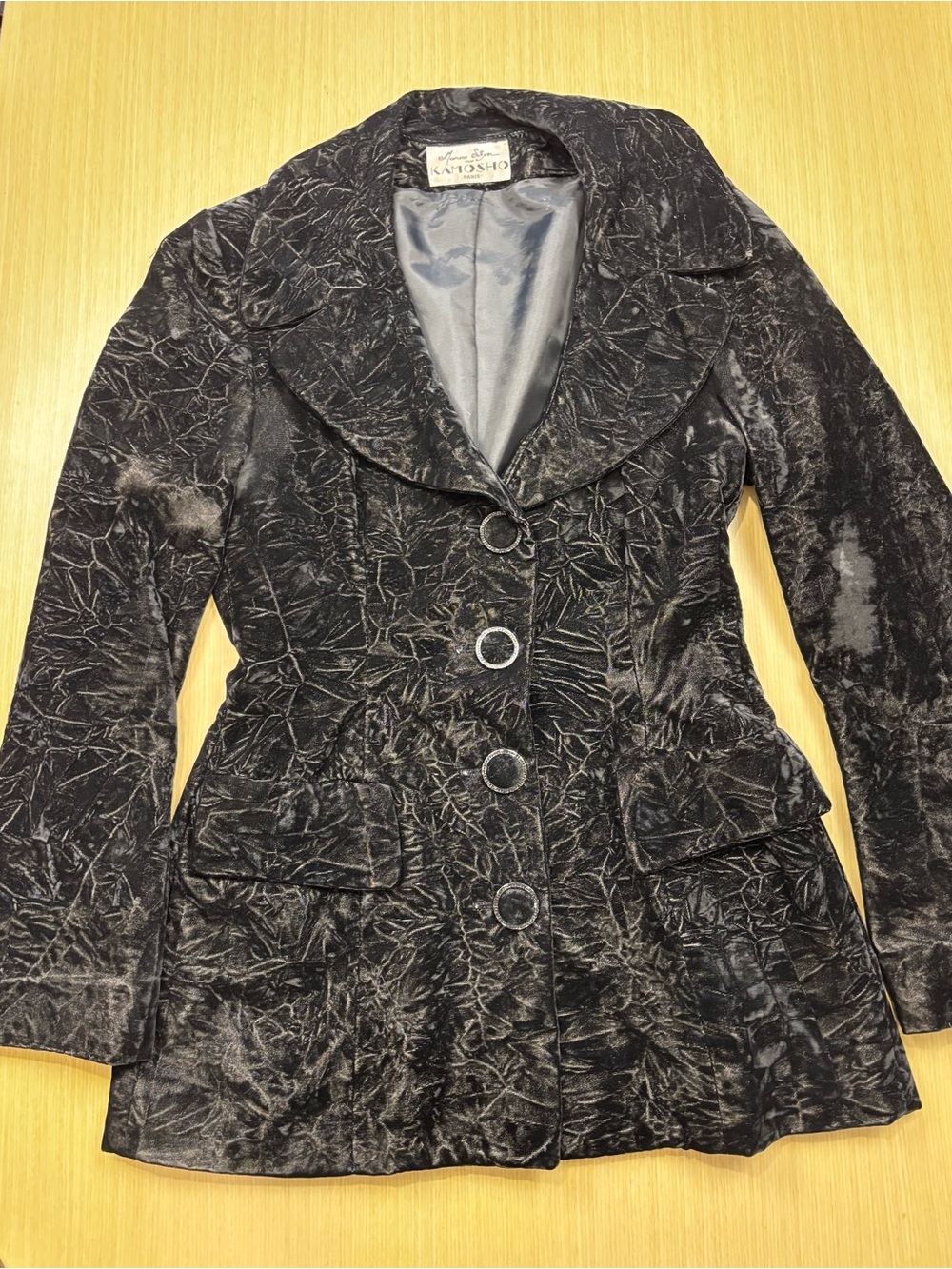 VTG Marina Sitbon Pour Kamosho Paris Black Crushed Velvet Jacket Sz XS